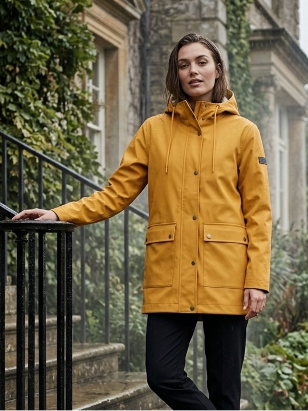 DKNY Yellow Nautical Waterproof Hooded Rain Jacket Coat - DL5MPW27 - Small